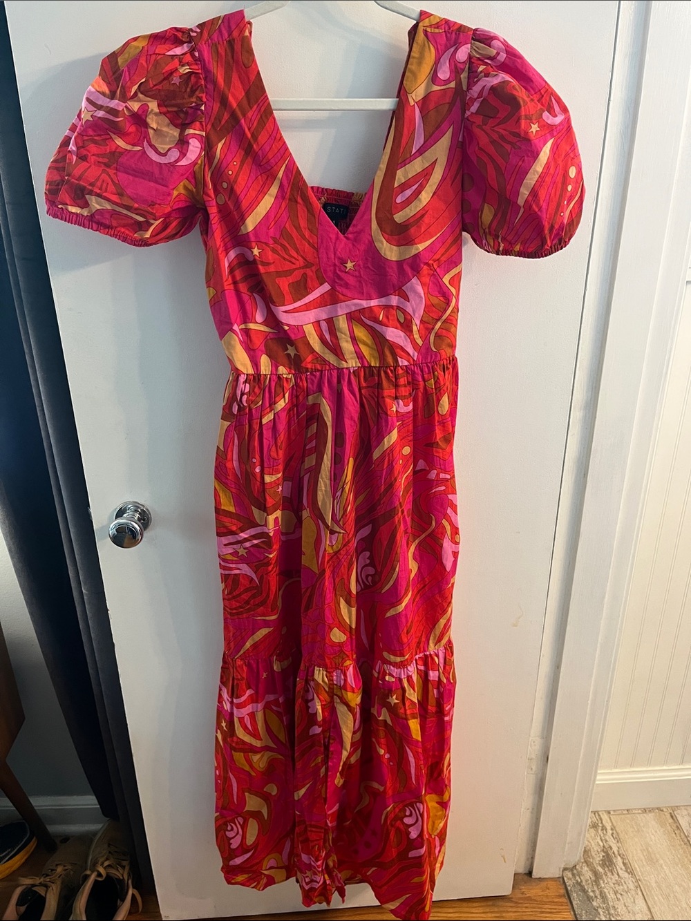 Vibrant Pink & Red Swirl Maxi Dress